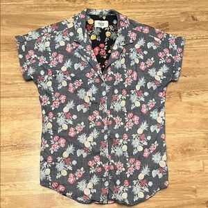 Marine Layer Floral Button Down Shirt - Gray, Red, Yellow